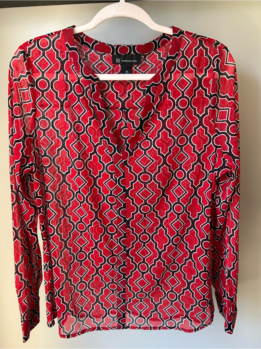 INC Red Geometric Blouse